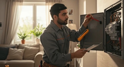 DEWA-approved electrician upgrading a circuit breaker in a Dubai apartment