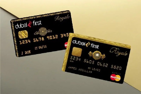Dubai First Royale Mastercard with diamond centerpiece and gold trim